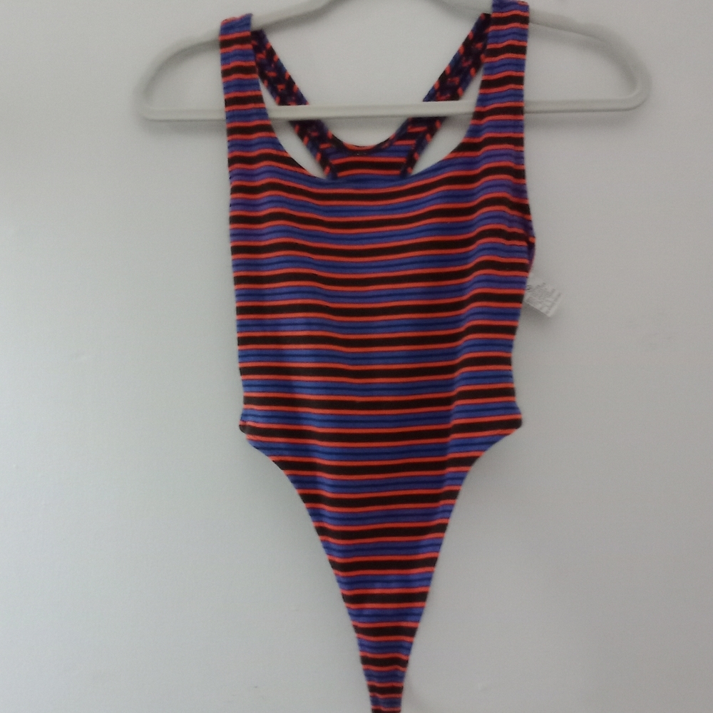 Vintage Jacques Moret Striped Leotard Bodysuit sz Medium